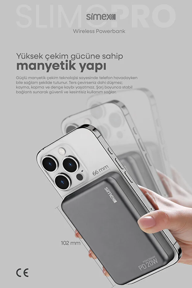 Simex Slim Magsafe Powerbank 10000 mAh - 20W PD Hızlı Şarj Taşınabilir Batarya